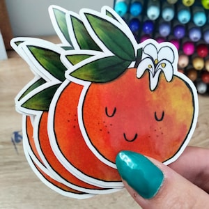 Orange with Blossom - Illustrated Vinyl Sticker
