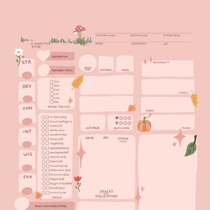 DnD Cottage Core Single Character Sheet—5th Edition / Stampabile
