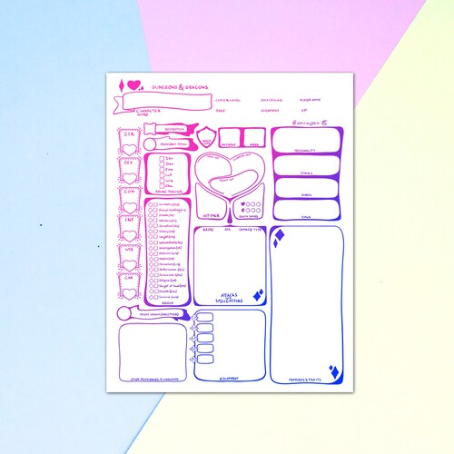 PDF Printable Dungeons &amp; Dragons 5th Edition Character Sheet - Etsy