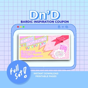 Bardic Inspiration Gutschein! | Komplettes Set | dnd | Dungeons and Dragons | Digitaler Download | Druckbare | Bard | Sofort Download
