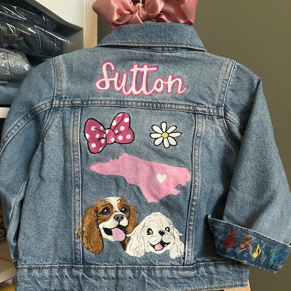 Custom Hand-Painted Baby and Toddler Jean Jacket - Customizable Denim - Gameday, Tailgate, Personalized Name, Flowers, Rainbow, Smiley