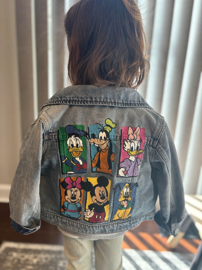 Custom Hand-Painted Baby and Toddler Jean Jacket Customizable Denim Gameday, Tailgate, Personalized Name, Flowers, Rainbow, Smiley image 2