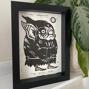 The Night Monk, Bat Art, Bat Print, Cute Creature, Halloween Art, Home Decor, Living Room Art, Printmaking
