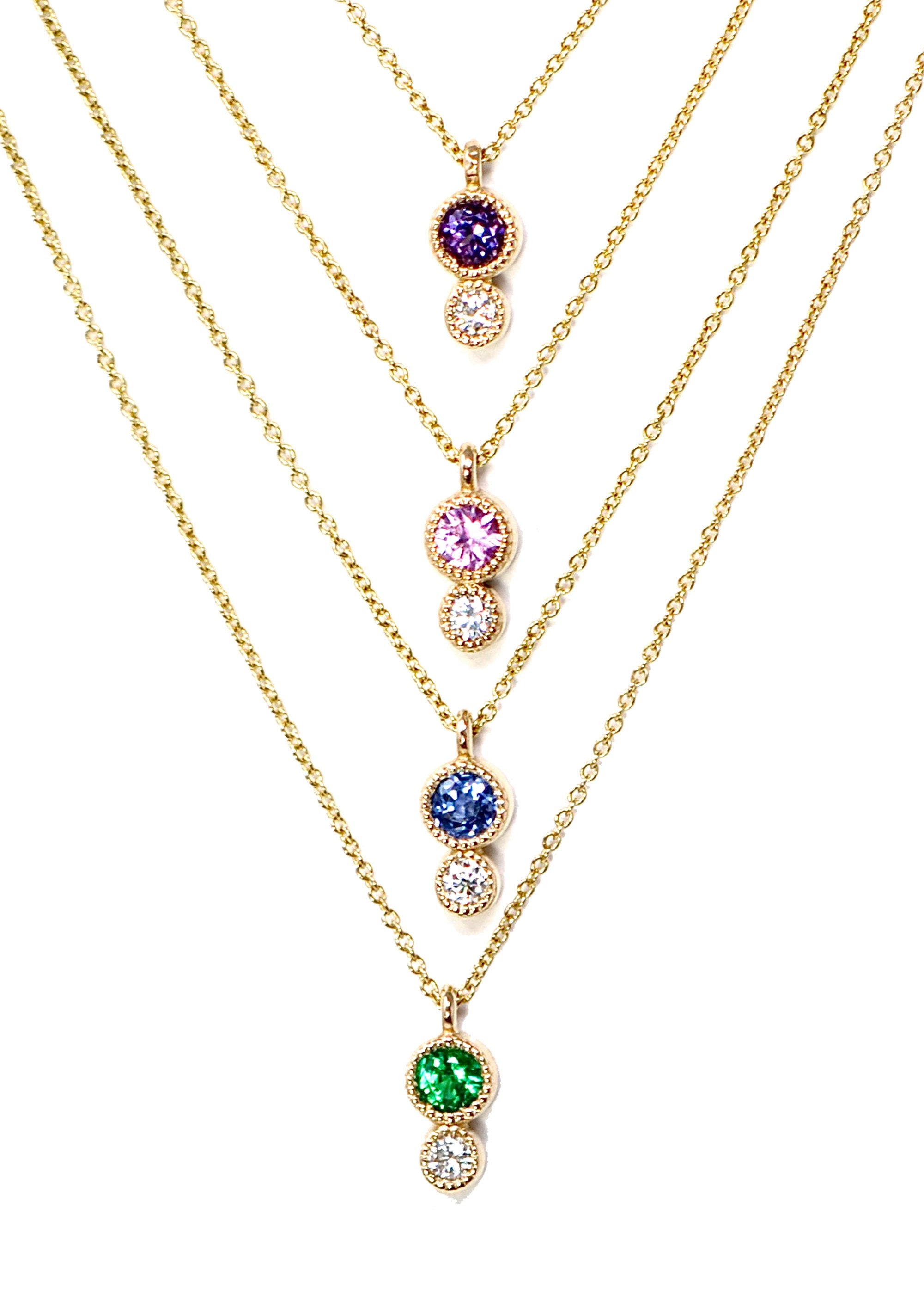 14k Gold genuine birthstone and natural diamond necklace Two Etsy