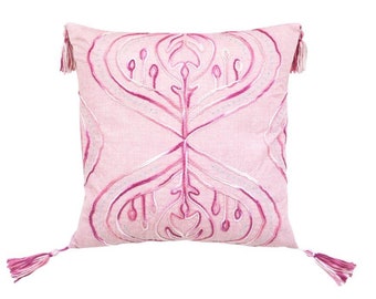 Pink Embroidered Decorative Pillow