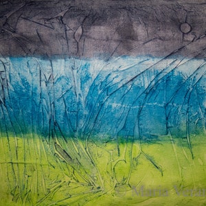 Blue, Lime Green, and Gray Watercolor Image