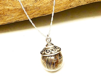 Custom Horse Hair Necklace with Sterling Scroll Glass Globe Pendant Memorial