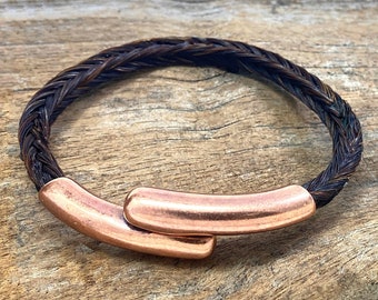 Horsehair Braid Bracelet, Sleek Copper Magnetic Clasp, Custom Memorial