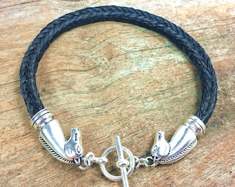 Horsehair Bracelet with Silver Pewter Horses, Custom Horsehair