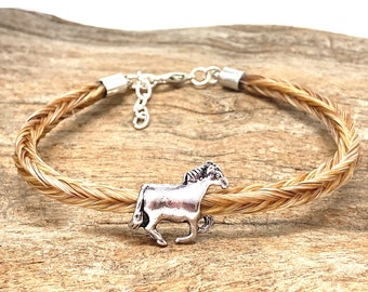 Braided Horsehair Bracelet with Silver Horse, Equestrian Jewelry