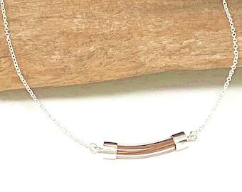 Custom Sterling Silver Horse Hair Necklace with Curved Glass Vial Filled Pendant