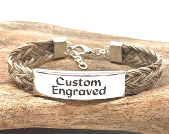 Custom Horsehair Bracelet with Personalized Stainless Steel Bar Centerpiece