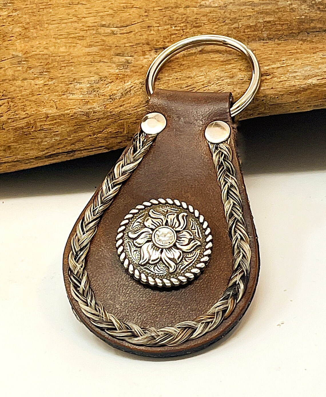 Custom Leather Horsehair Keychain With Crystal Concho Horse Etsy