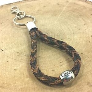 Custom Horsehair Keychain with Personalized Engraved Silver Bead, Horse Memorial, Equestrian Gift