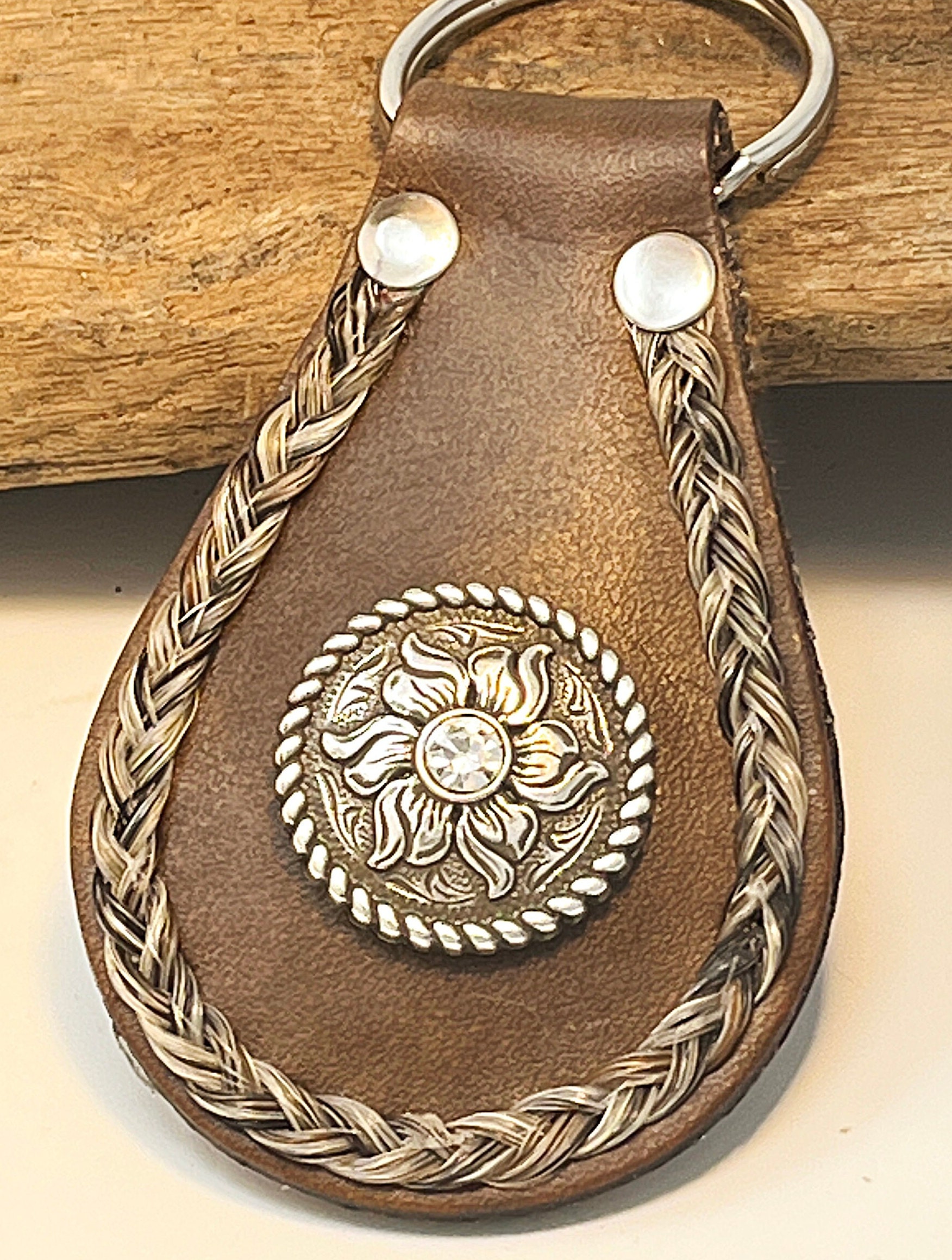Custom Leather Horsehair Keychain With Crystal Concho Horse Etsy