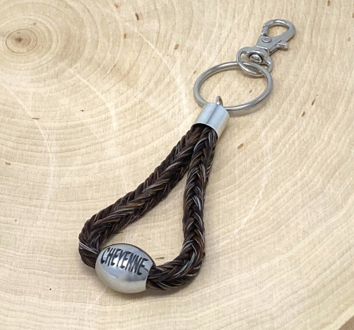 Custom Horsehair Keychain With Large Personalized Engraved Etsy