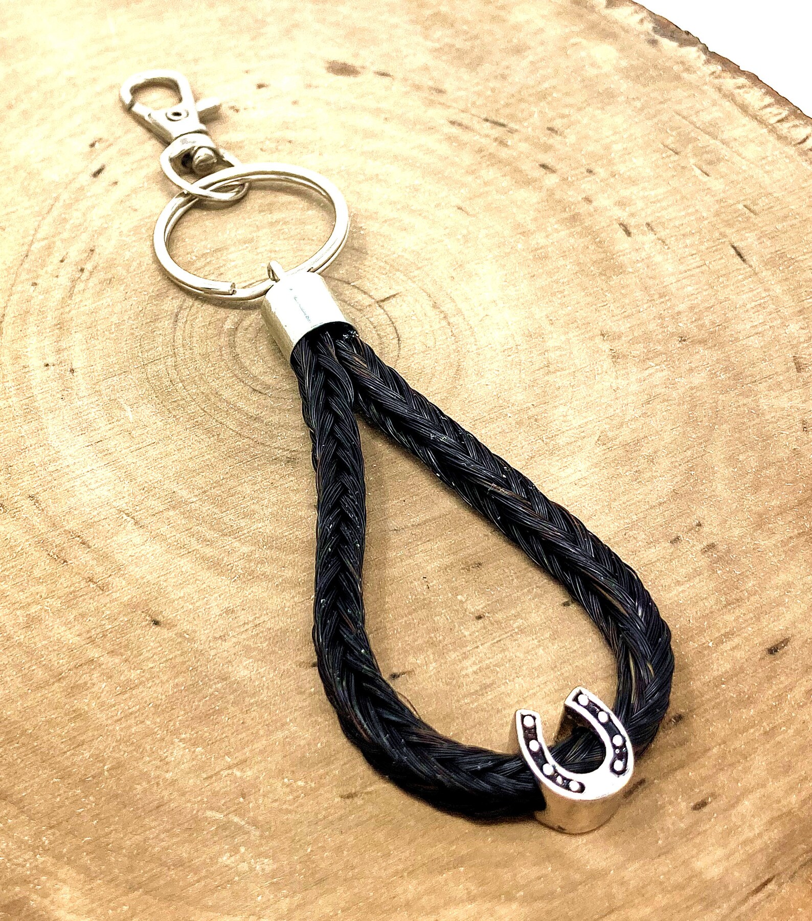 Custom Horsehair Keychain With Silver Pewter Horseshoe Horse Etsy
