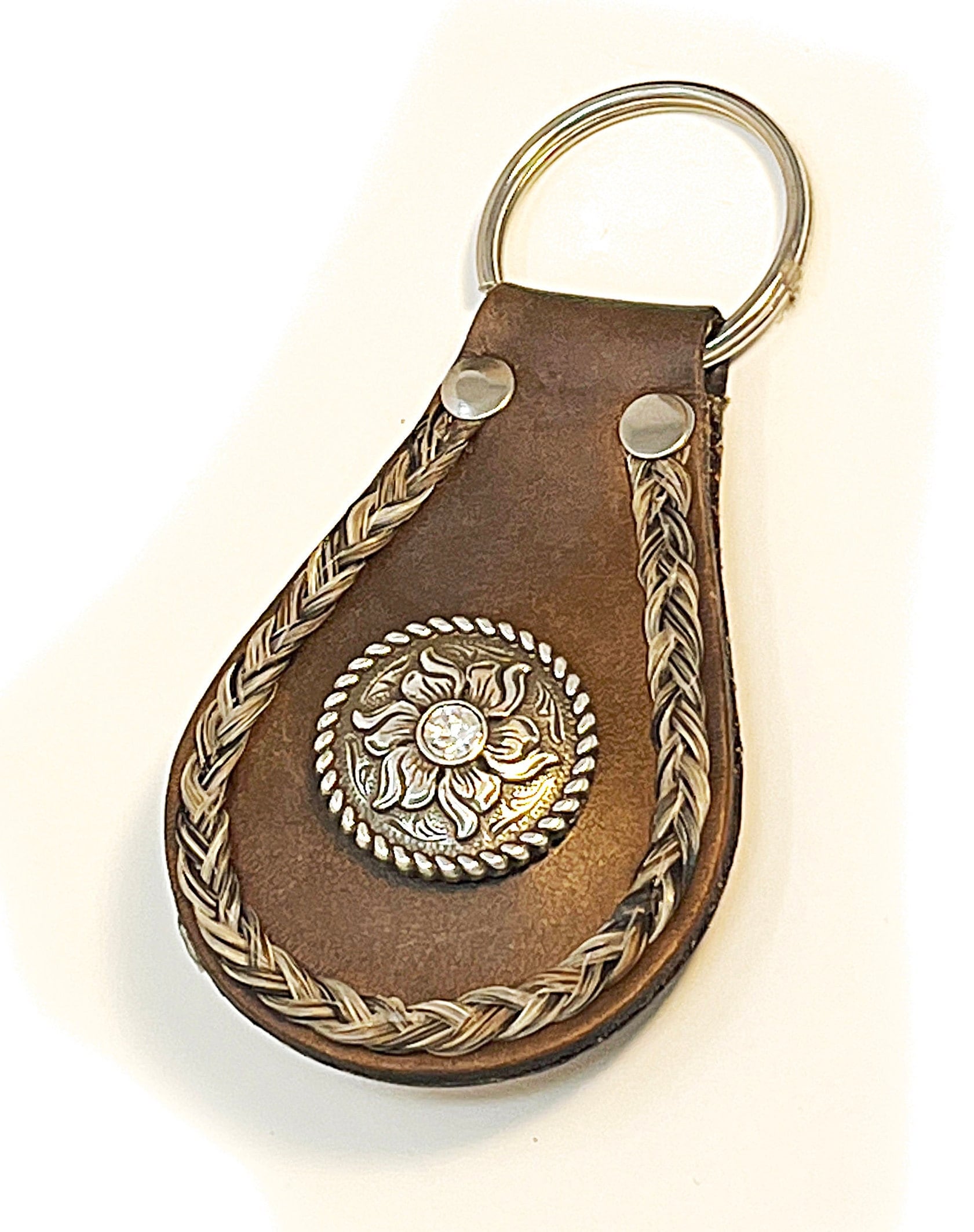 Custom Leather Horsehair Keychain With Crystal Concho Horse Etsy