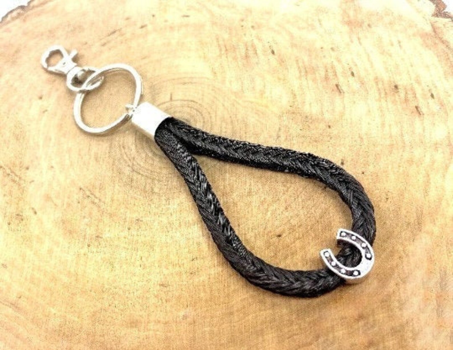 Custom Horsehair Keychain With Silver Pewter Horseshoe Horse Etsy