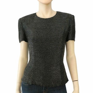 FRED HAYMAN Black Beaded Vintage Embellished Blouse Small