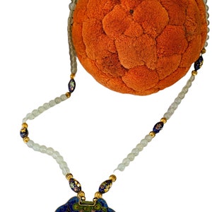 Exquisite Mid-Century Chinese Cloisonne Floral Bird Pendant with Beaded Glass and Cloisonne Necklace