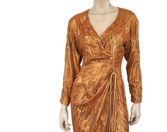 Vintage 80s Orange Lame Beaded Dress and Jacket - Warden Neil Hollywood Designer