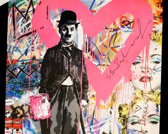 Hand Signed LITHOGRAPH by Mr. Brainwash featuring Madonna and Charlie Chaplain 36 x 24