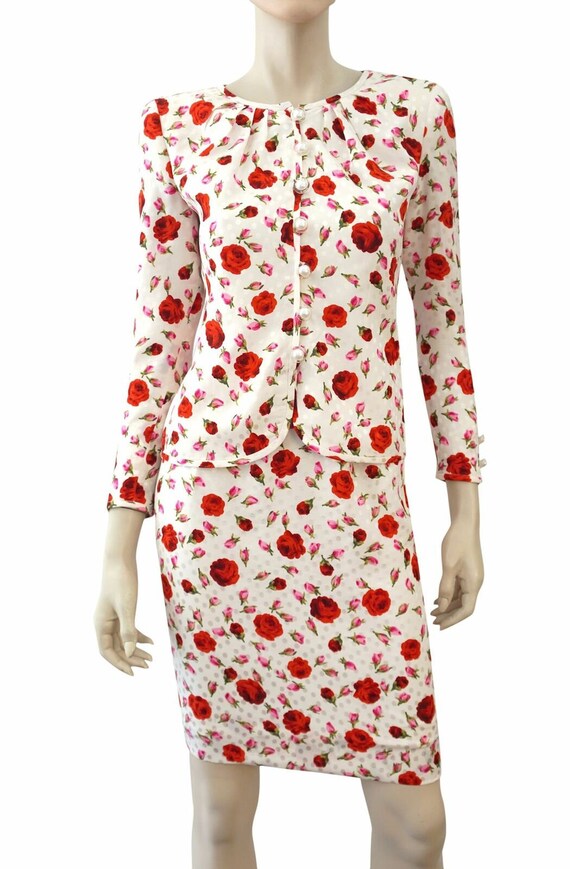 VALENTINO NIGHT Vintage 2 piece Floral Print White