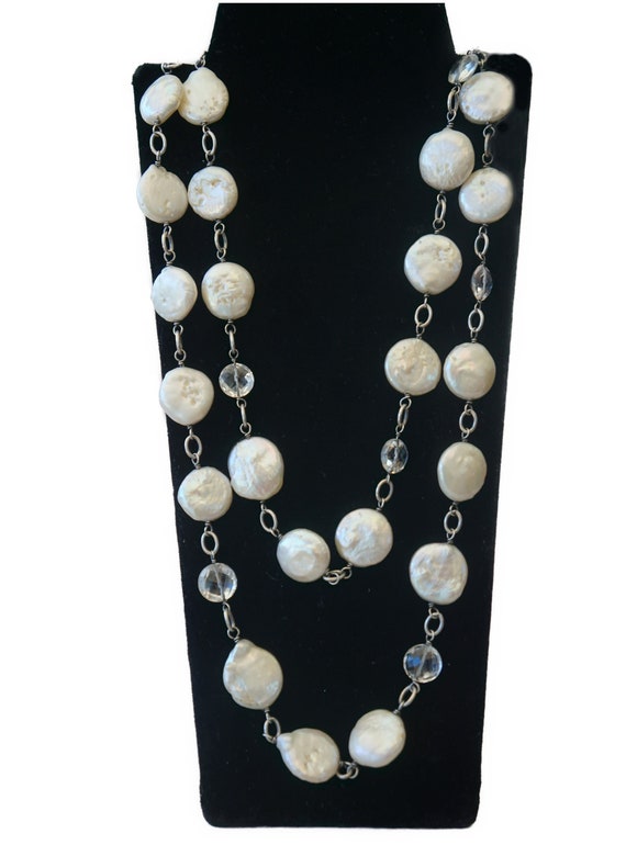 Keshi COIN PEARL and Faceted QUARTZ Beaded Necklac