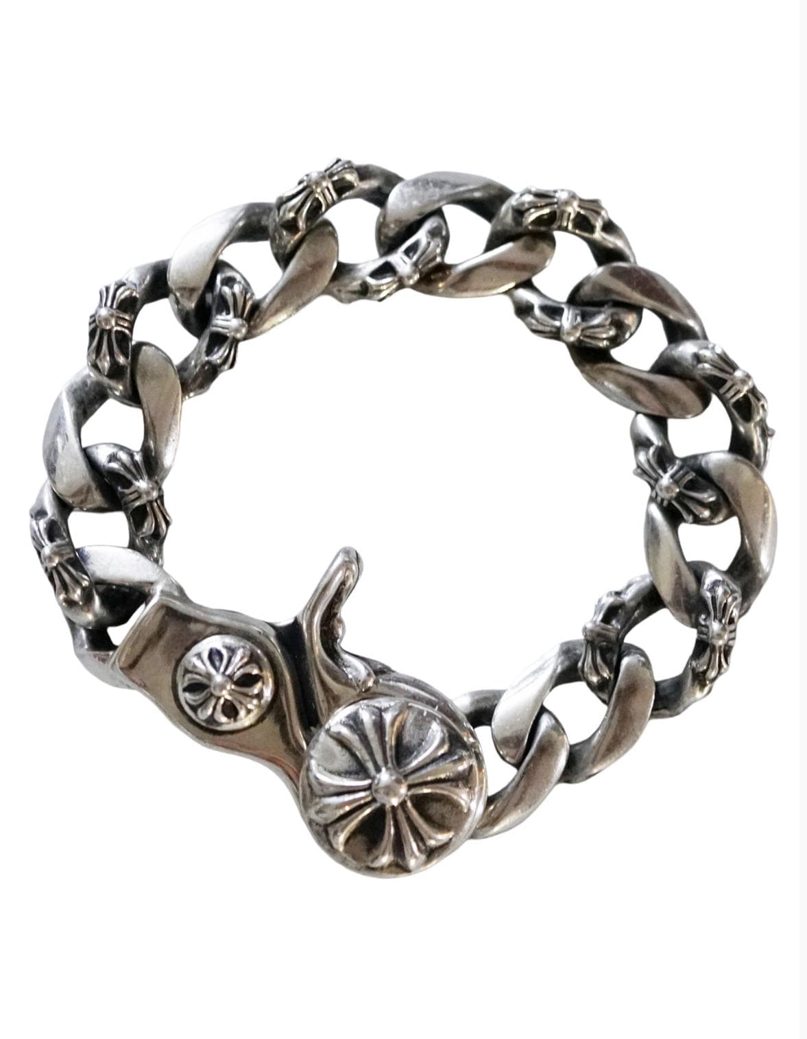 Vintage CHROME HEARTS Fancy Chain Clip Bracelet Maltese Cross 925