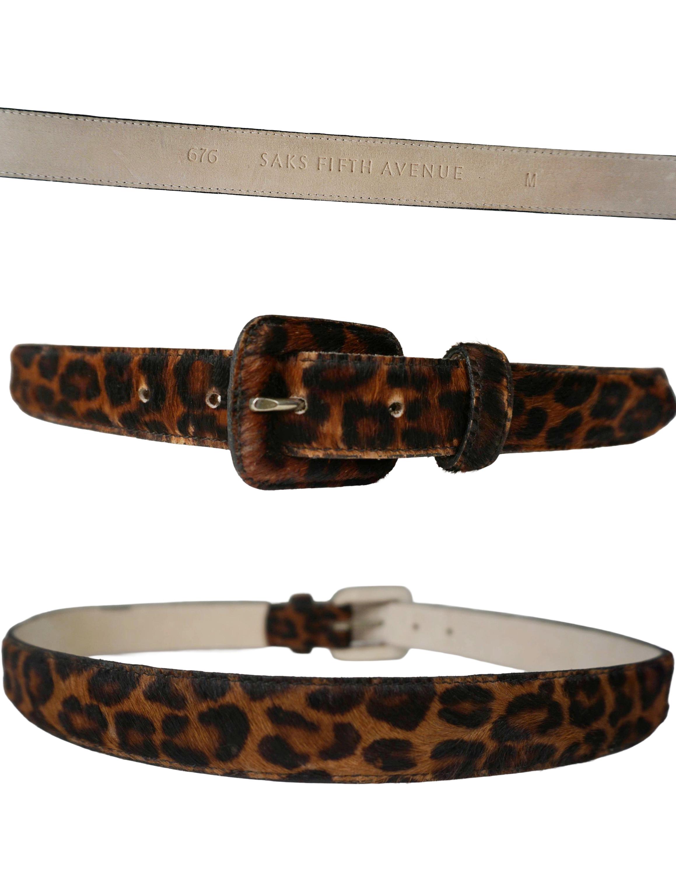 Vintage SAKS FIFTH AVENUE Leopard Calf Hair Belt, Size M (27 