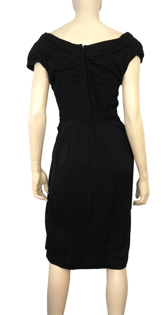 CEIL CHAPMAN Vintage Black Silk Satin Ruched Hour… - image 2