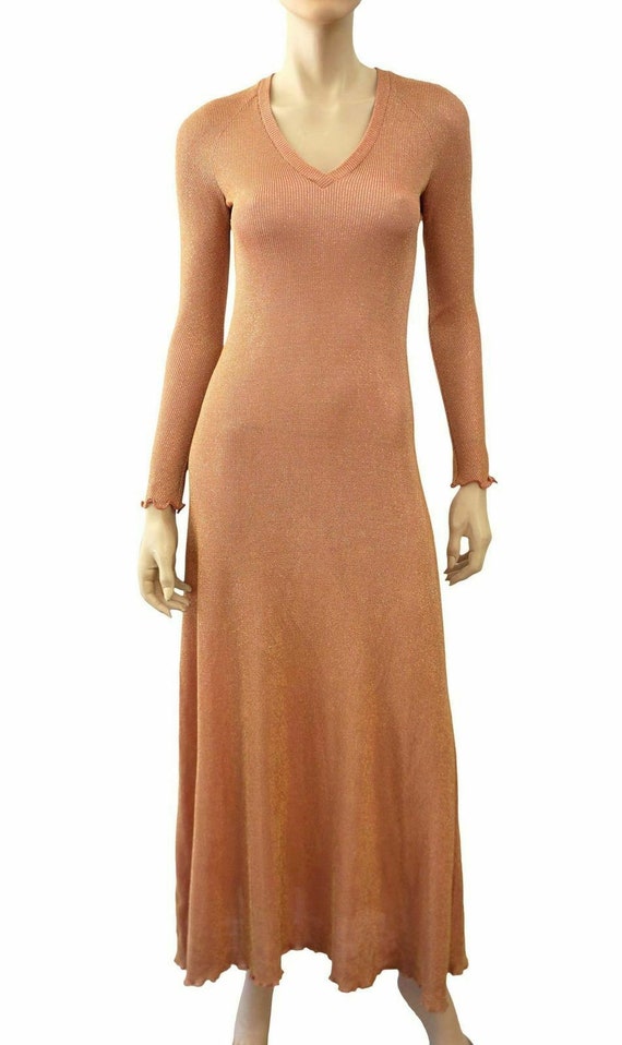 STEPHEN BURROWS Maxi Rose Pink Gold Lurex Knit Dre