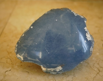 ANGELITE polished companion healing palm stone with Natural rough half 450 grams