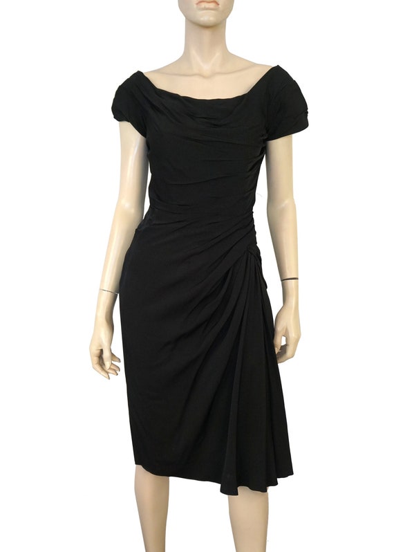 CEIL CHAPMAN Vintage Black Silk Satin Ruched Hour… - image 1