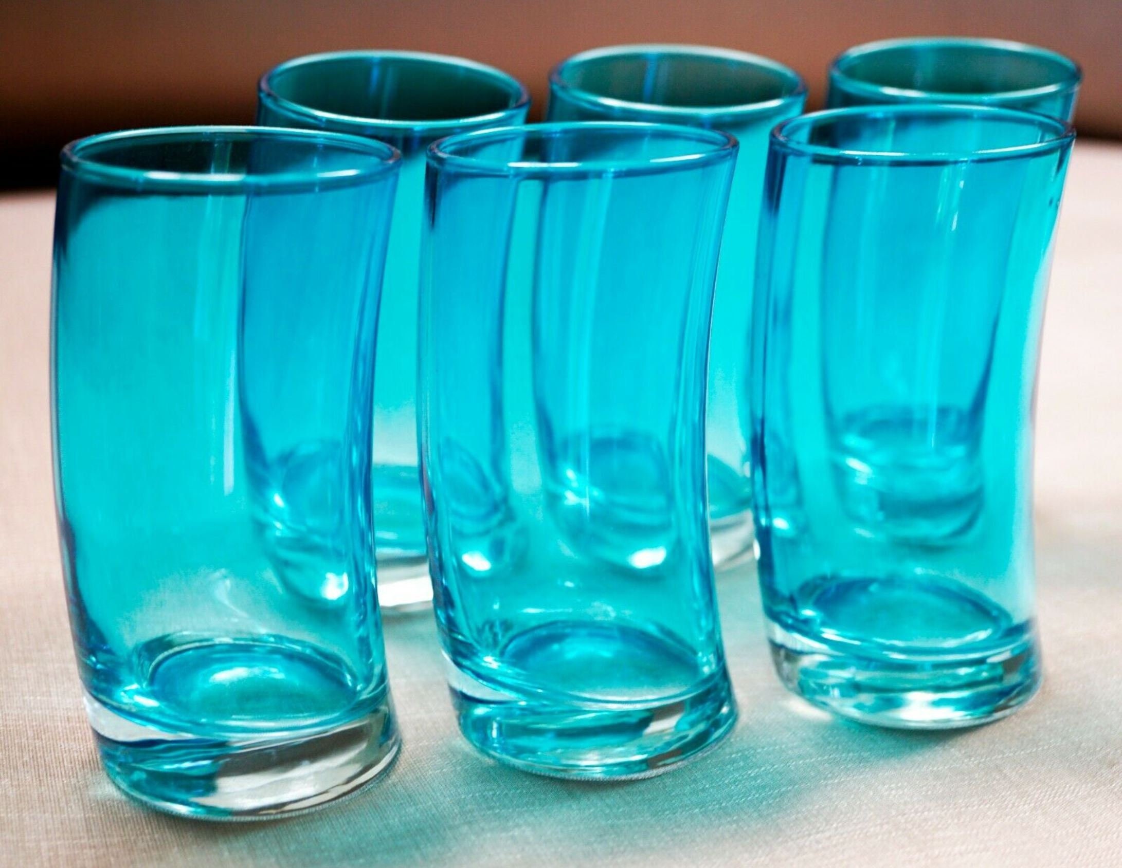 6er Set Vintage LEONARDO Türkis Blau Geschwungene SWING Gläser 100 g. NEU