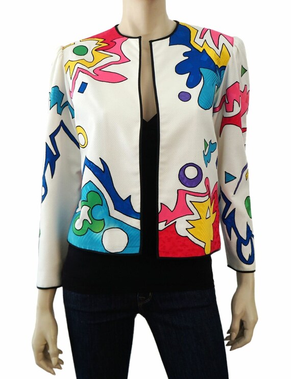 AMEN WARDY Vintage White Cotton Pique Pop Art Appl