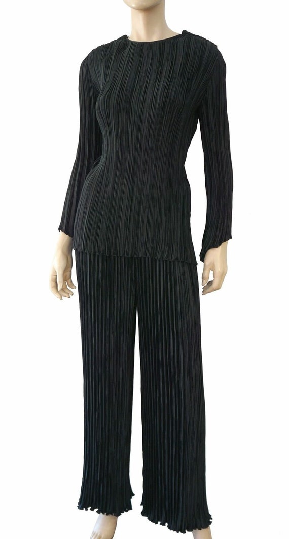 MARY MCFADDEN COUTURE Fortuny Black Plisse Satin T