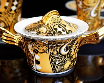 18-piece VERSACE ROSENTHAL Classic Gold Black Medusa Pattern 18-piece VERSACE ROSENTHAL Classic Gold Black Medusa Pattern