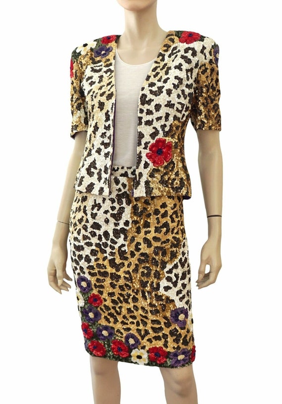 VALENTINO BOUTIQUE Vintage Leopard Floral Sequin J