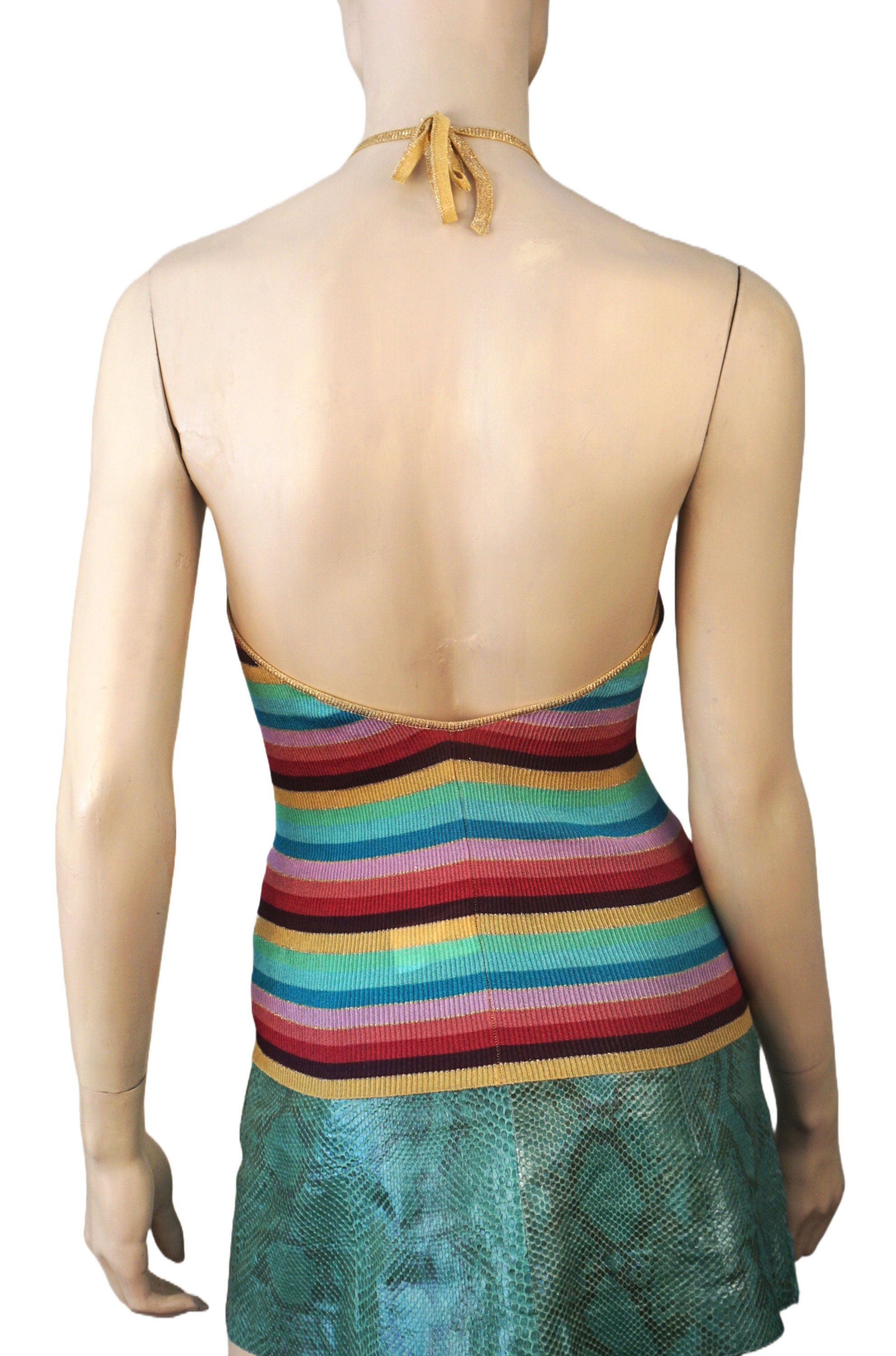 Rare New Vintage Y2k DOLCE & GABBANA Striped Metallic Knit Halter 