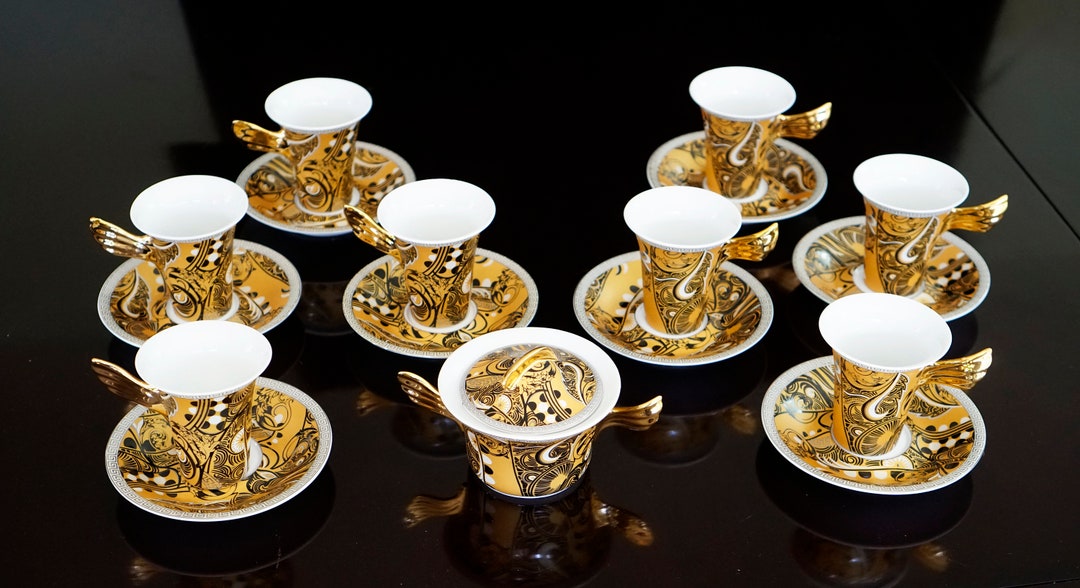 18-piece VERSACE ROSENTHAL Classic Gold Black Medusa Pattern