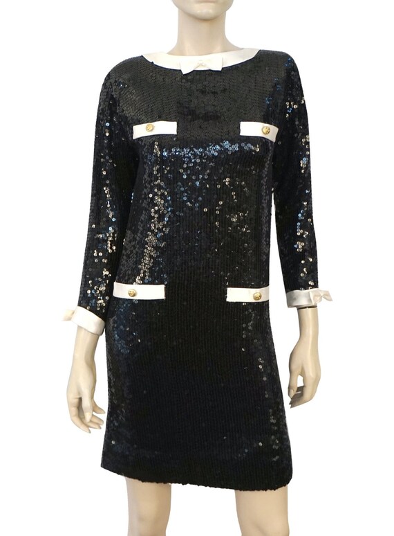 AMEN WARDY Vintage Satin Trim Black Sequin 3/4 Sle