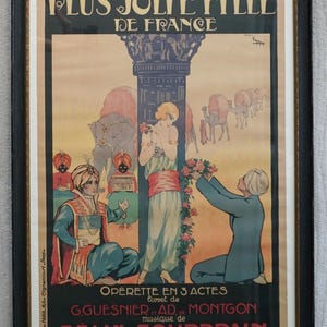 Raro manifesto litografico francese d'epoca con cornice costosa, realizzato dall'Atelier Faria "La Plus Joile Fille De France".