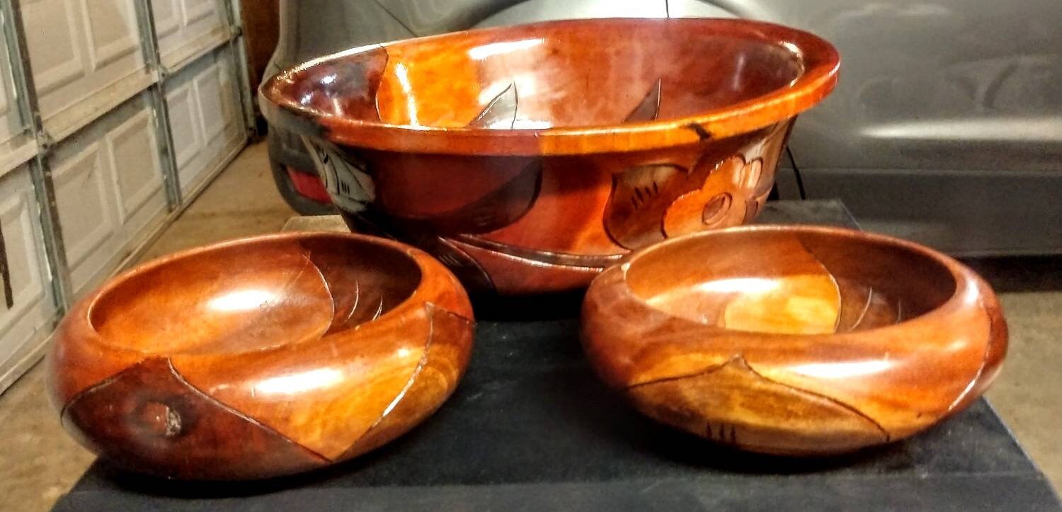 Vintage/Wooden Floral Salad Bowl Set/Serving Bowl/2 Salad Etsy