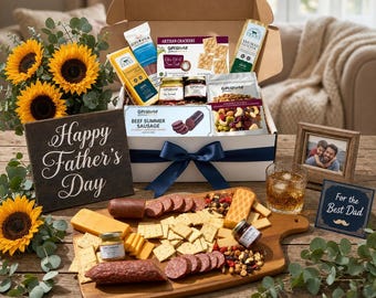 Cesta de regalo para el Día del Padre | Caja de regalo gourmet de carnes y quesos para él | Set de regalo de charcutería para hombres | Cesta de regalo de cumpleaños para papá