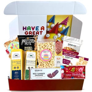 Birthday Gourmet Gift Box – Cheese, Sausage, Crackers, Snacks & Sweets – Birthday Care Package for Friends, Family, Coworkers