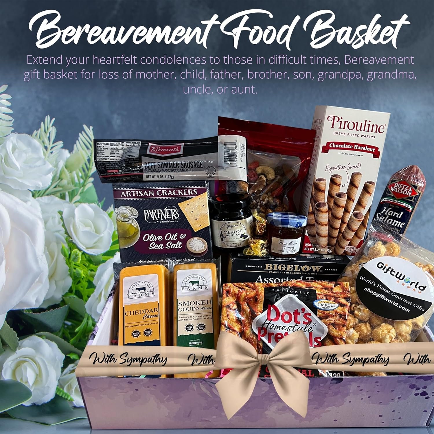 Sympathy Gift Baskets Meat and Cheese Gift Basket, Savory Meats, Cheese