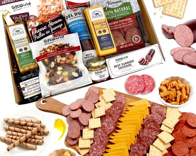 Deluxe Charcuterie Meat Cheese Gift Box | Salami, Cheeses, Crackers, Spreads (Gourmet Food Gift)