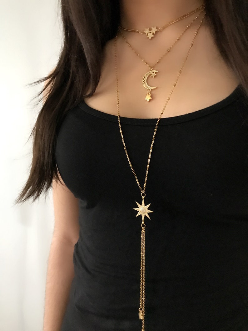 Gold Stainless Steel long Chain with star Pendant